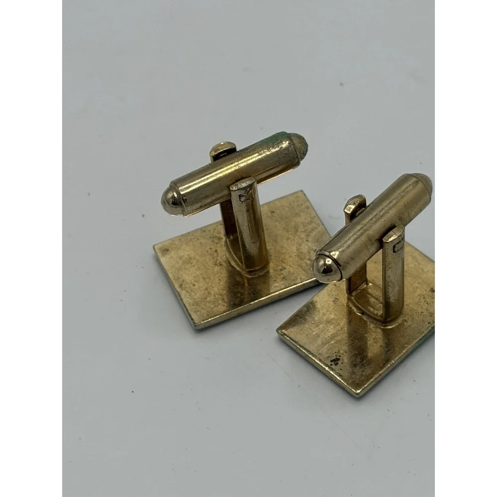 Vintage Gold Tone Cufflinks Engraved‎ Textured Rectangle